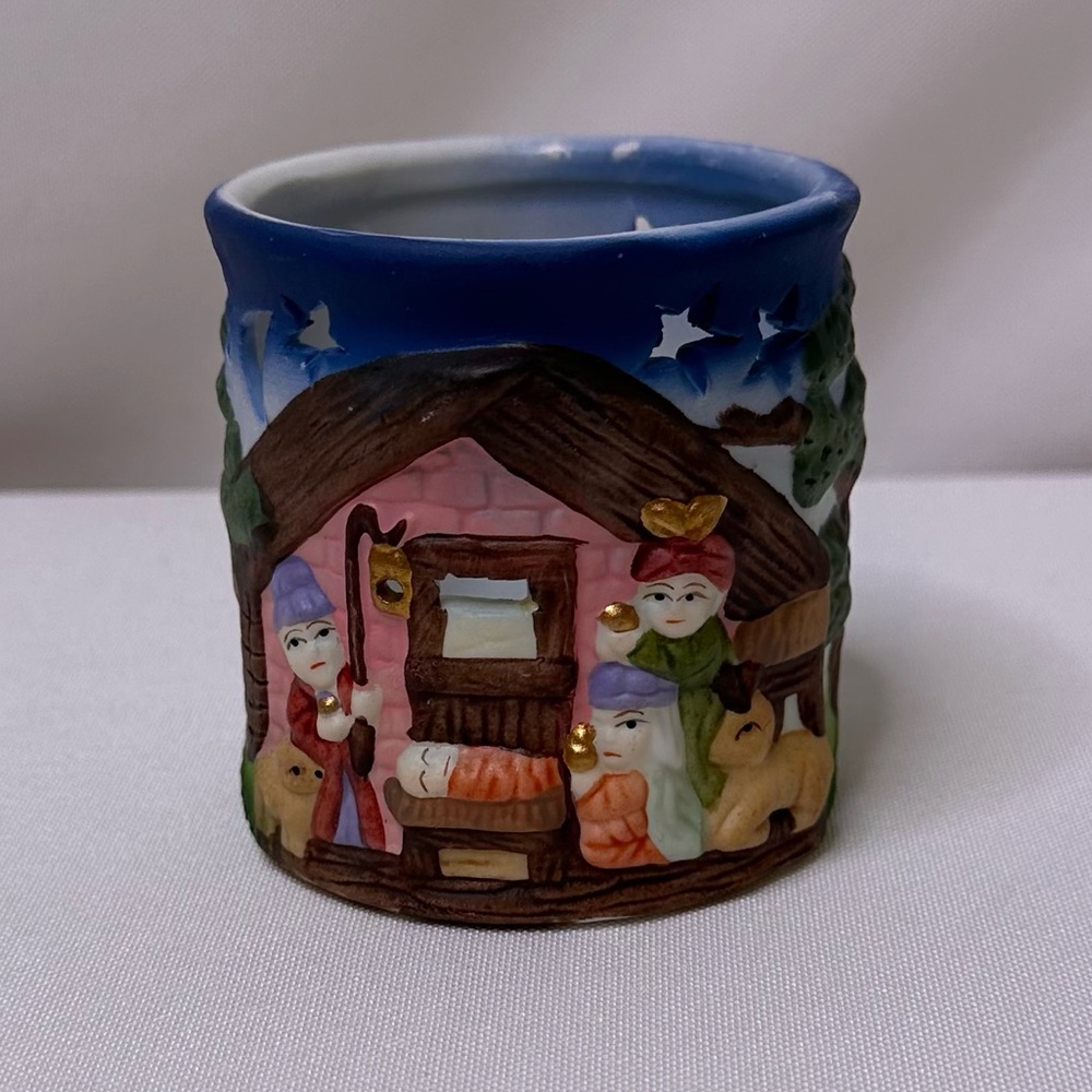 Nativity Scene Vintage Votive Candle Holder Christmas